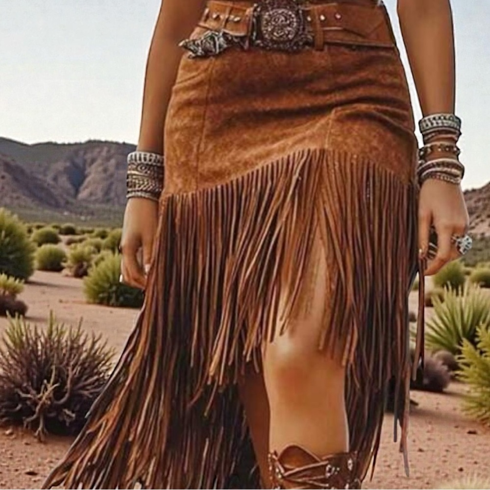 NWT Brown  Fringe Skirt - Picture 3 of 12